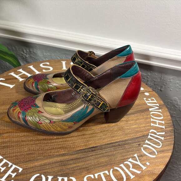 Socofy Retro Mary Jane Floral Heels - Sz EU 41 / US 10-10.5 - Picture 3 of 14